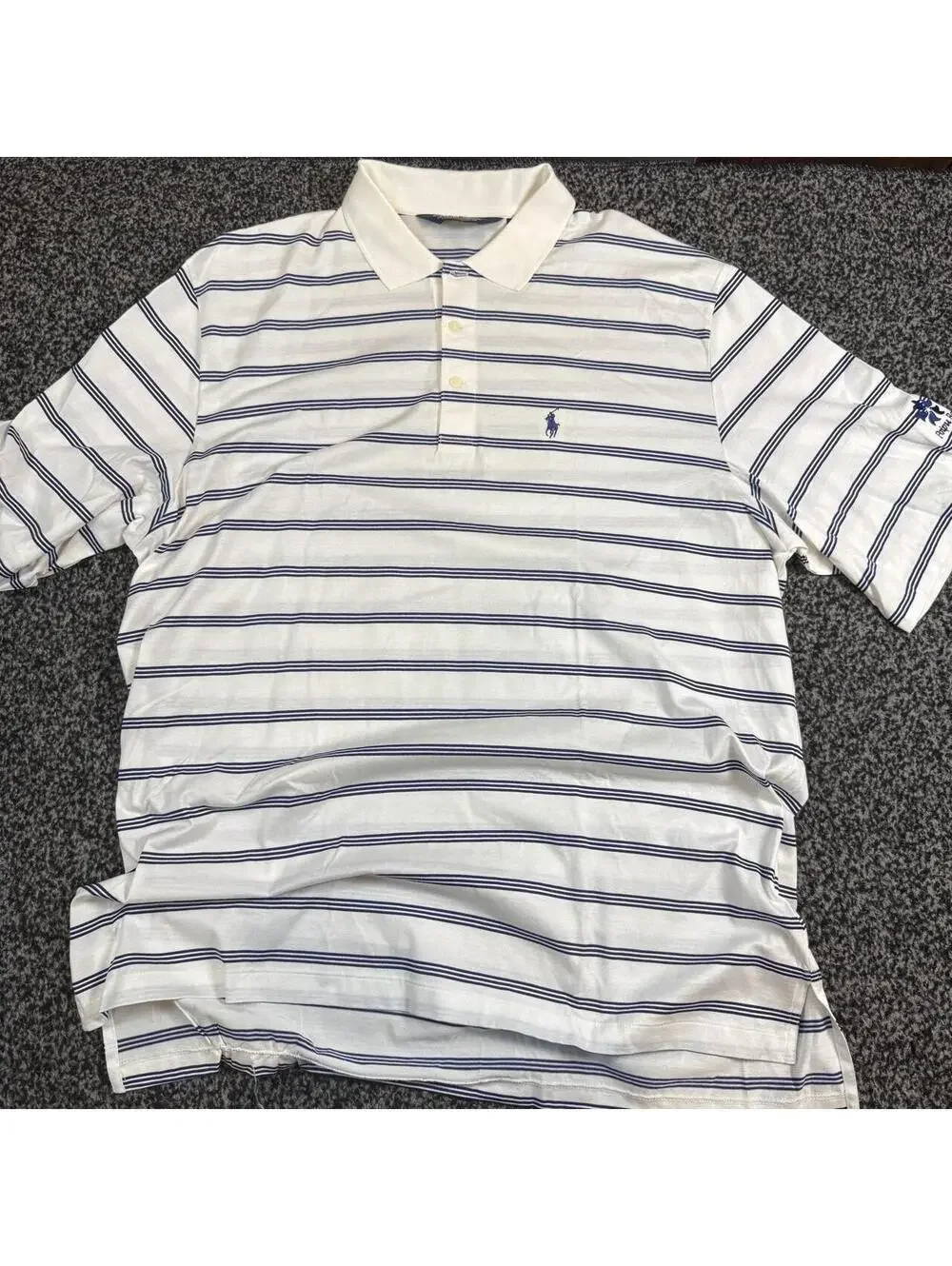 Polo Ralph Lauren Golf Polo Shirt Mens XL White Blue Horizontal Striped Cotton